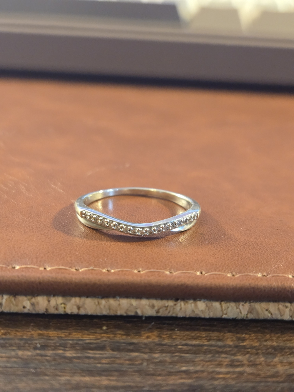 14K White Gold Contour Diamond Wedding Band – Size 9, 1/10 ctw